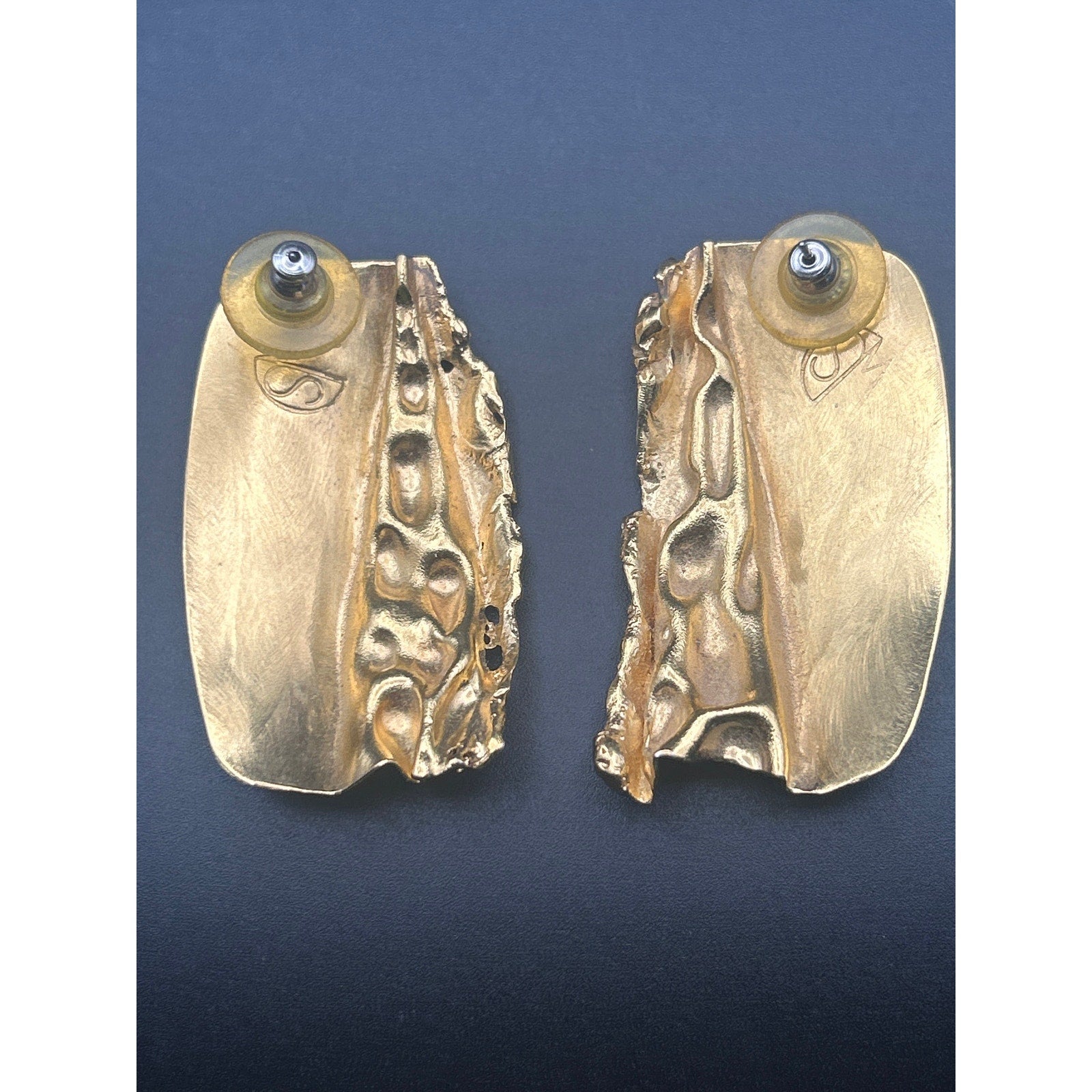 Vintage Brutalist Molten Gold Plated Stud Earrings SM Hallmark