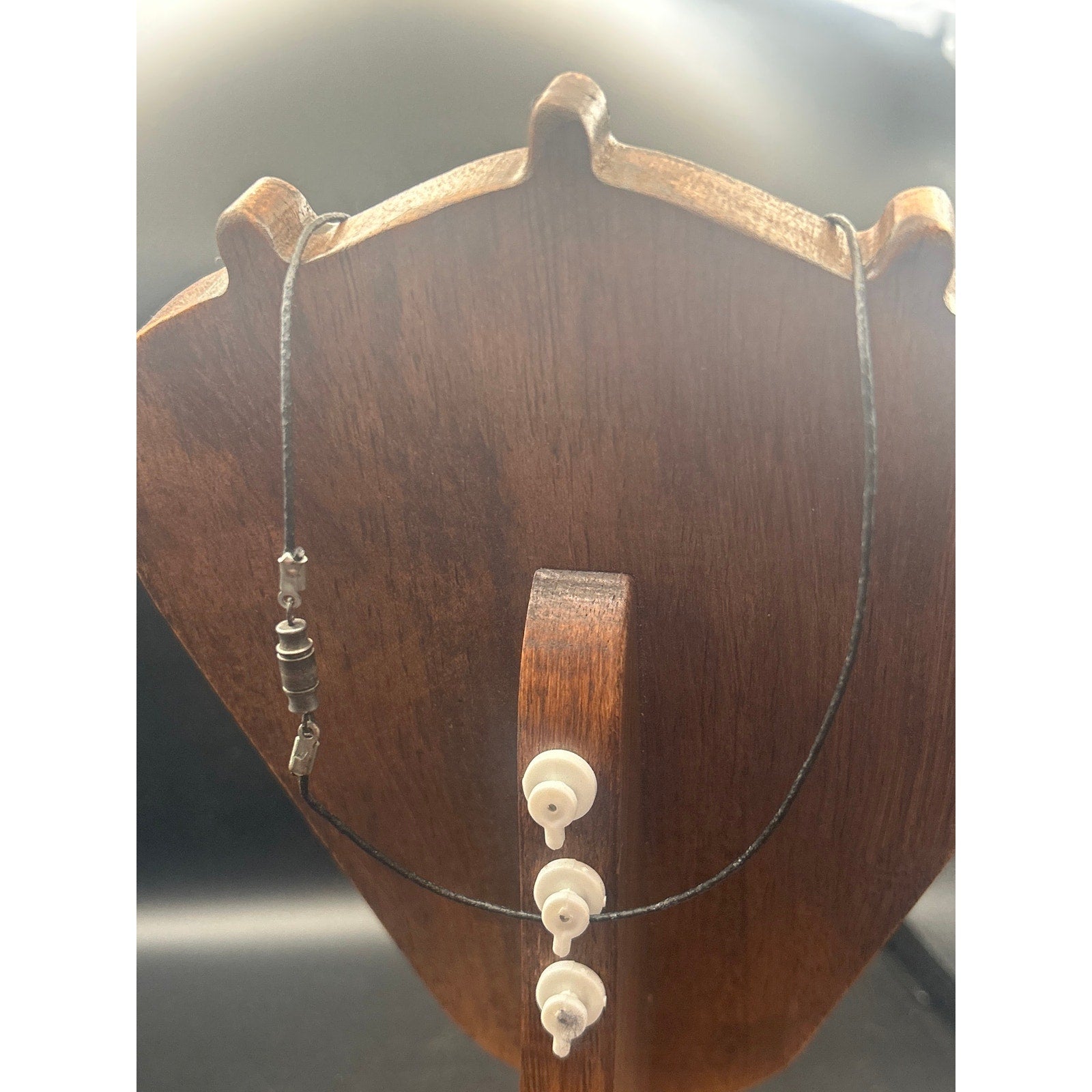 Handmade White Light Blue Fused Art Glass Pendant Cord Necklace Studio