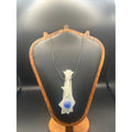 Handmade White Light Blue Fused Art Glass Pendant Cord Necklace Studio