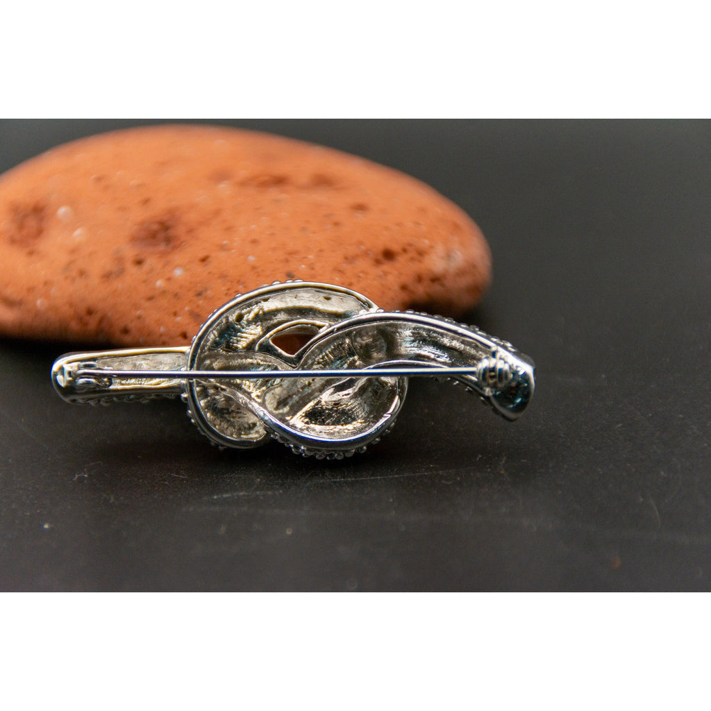 Vintage 80s Silver Tone Pave Rhinestone Oval Knot Brooch Pin