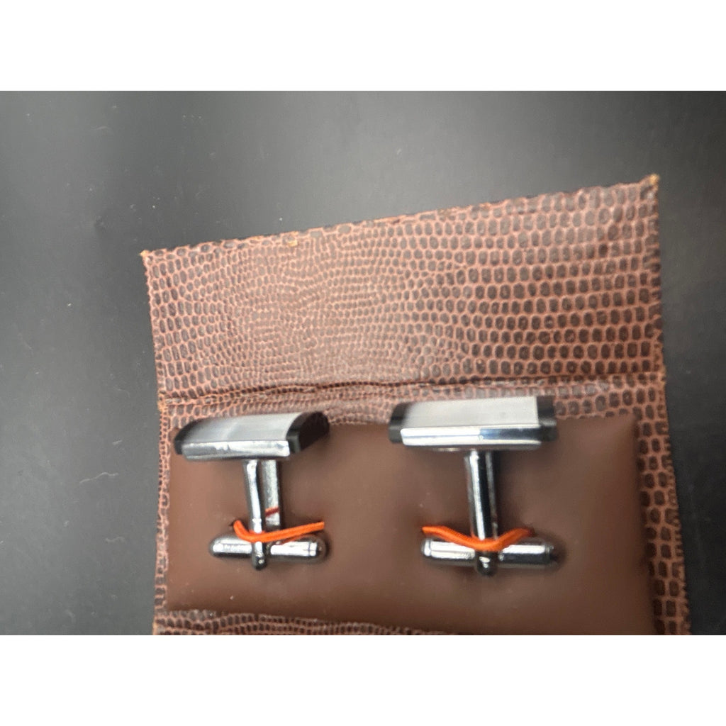 Vintage Mother of Pearl & Black Onyx Cufflinks | Retro Silver Tone Boxed Tux