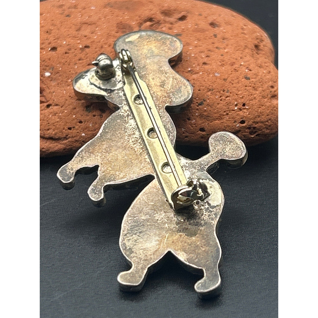 Vintage 1950s Silver Tone Pearlized Enamel Dancing Poodle Dog Brooch