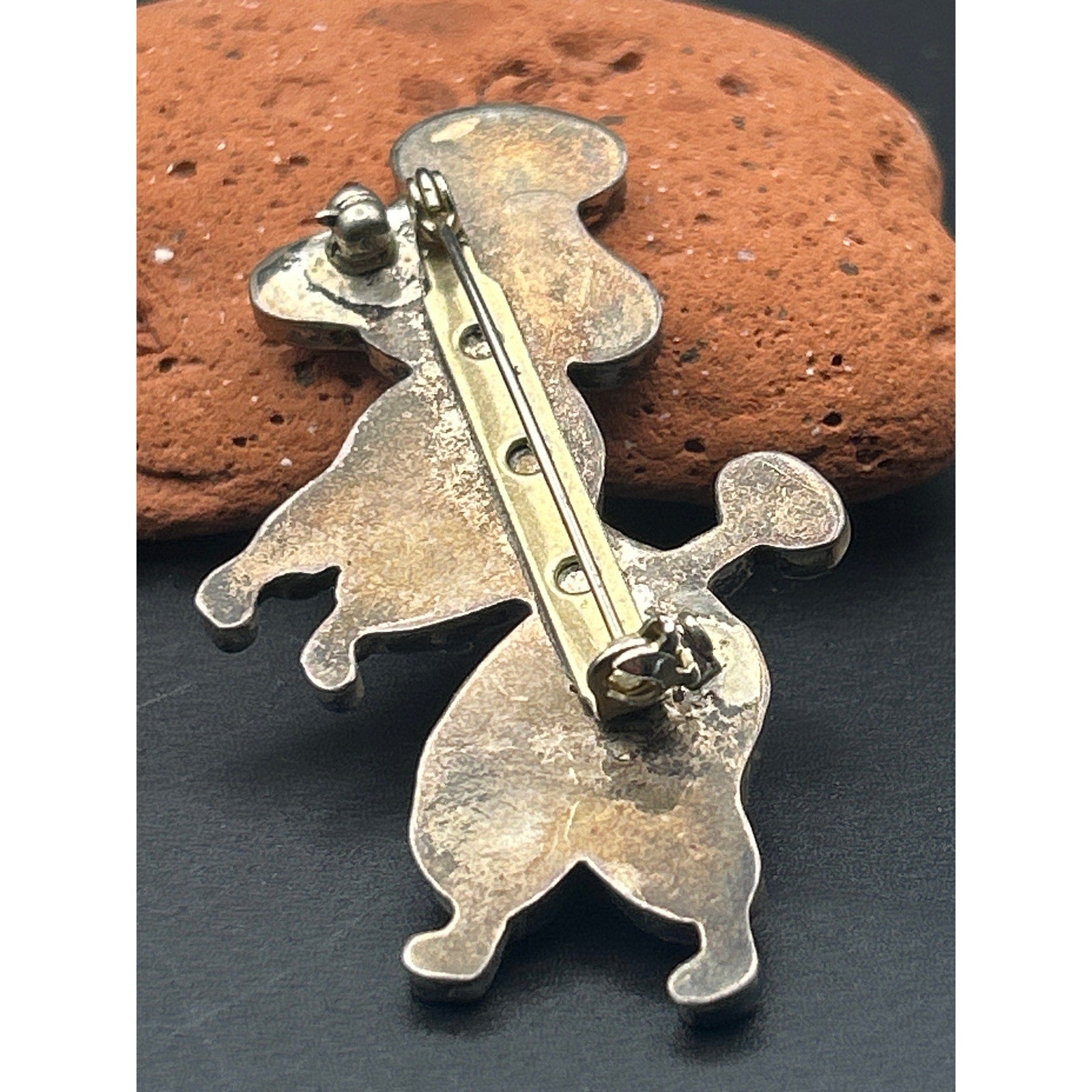 Vintage 1950s Silver Tone Pearlized Enamel Dancing Poodle Dog Brooch