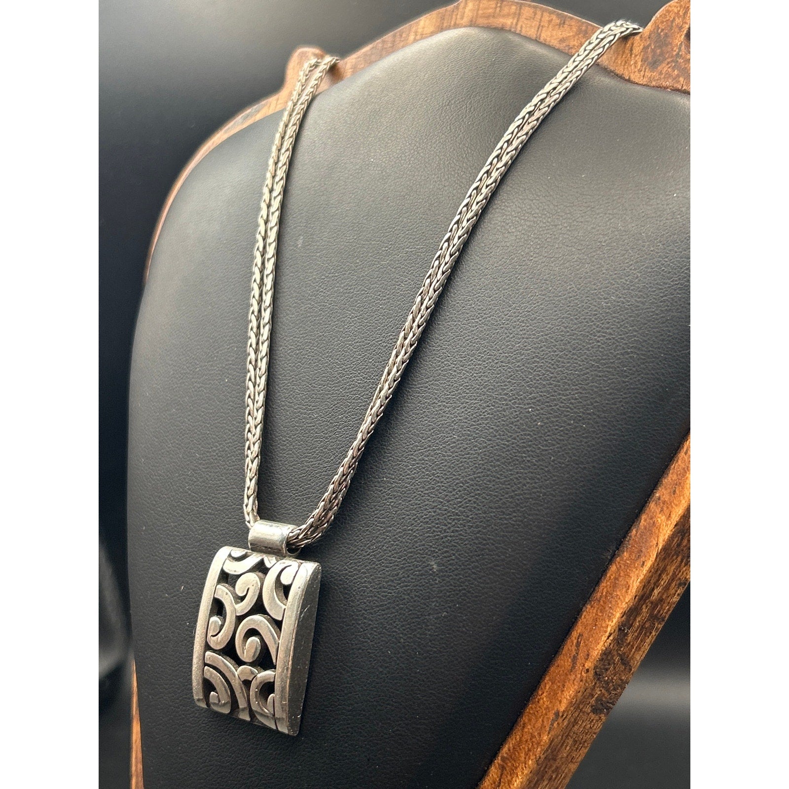 Vintage Brighton Antiqued Silver Plated Scroll Pendant Necklace