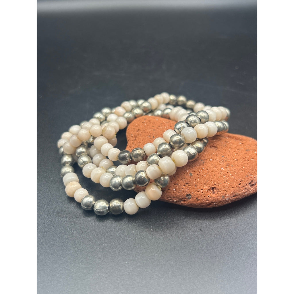 Vintage 4 Strand Glass and Silver Tone Beaded Bracelet