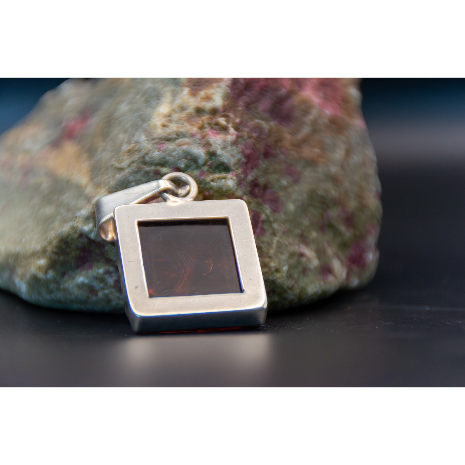 Beautiful Modernist Amber Pendant - Sterling Silver - Minimalist Look