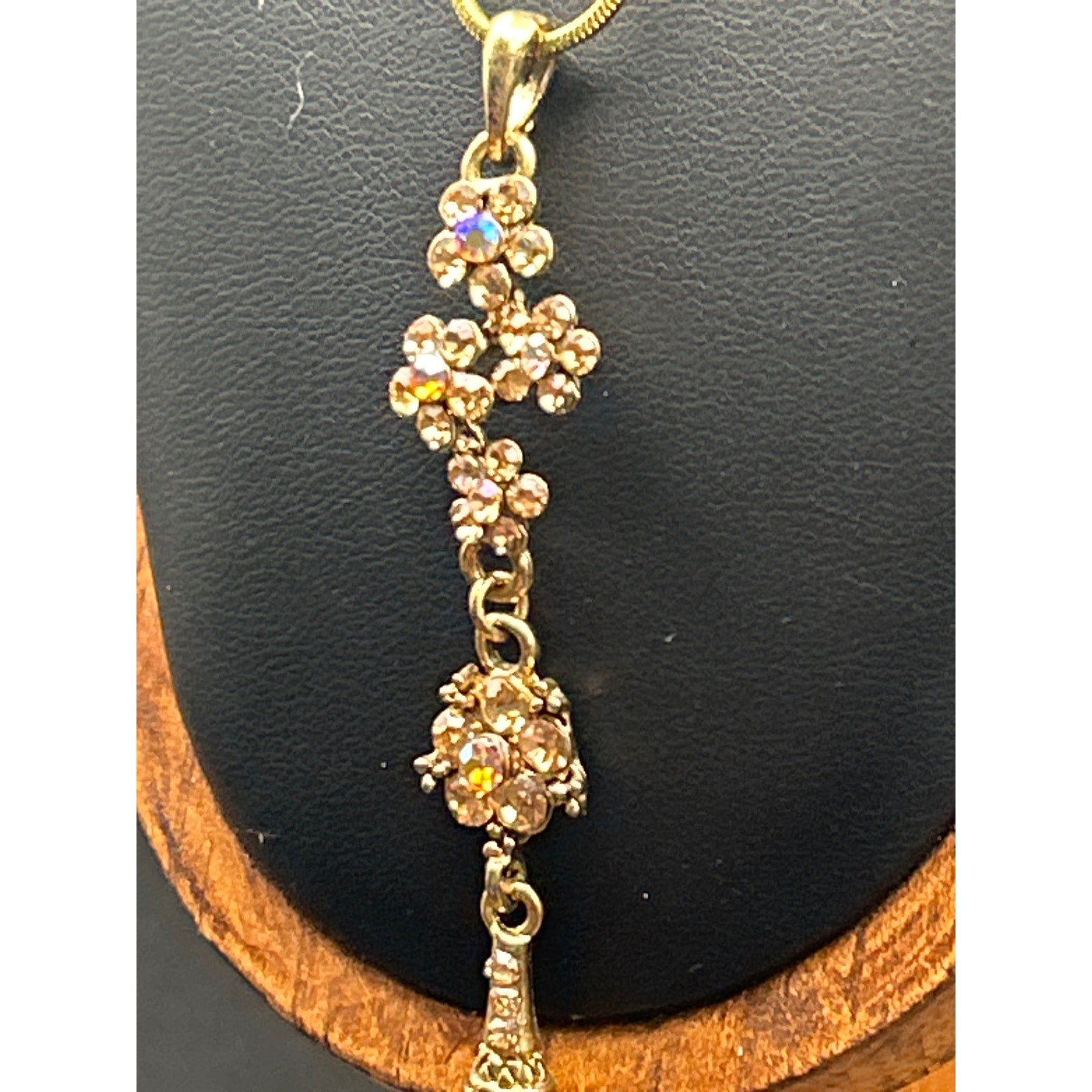 Vintage Clear AB Faceted Crystal Bead Strand Necklace | Aurora Pin