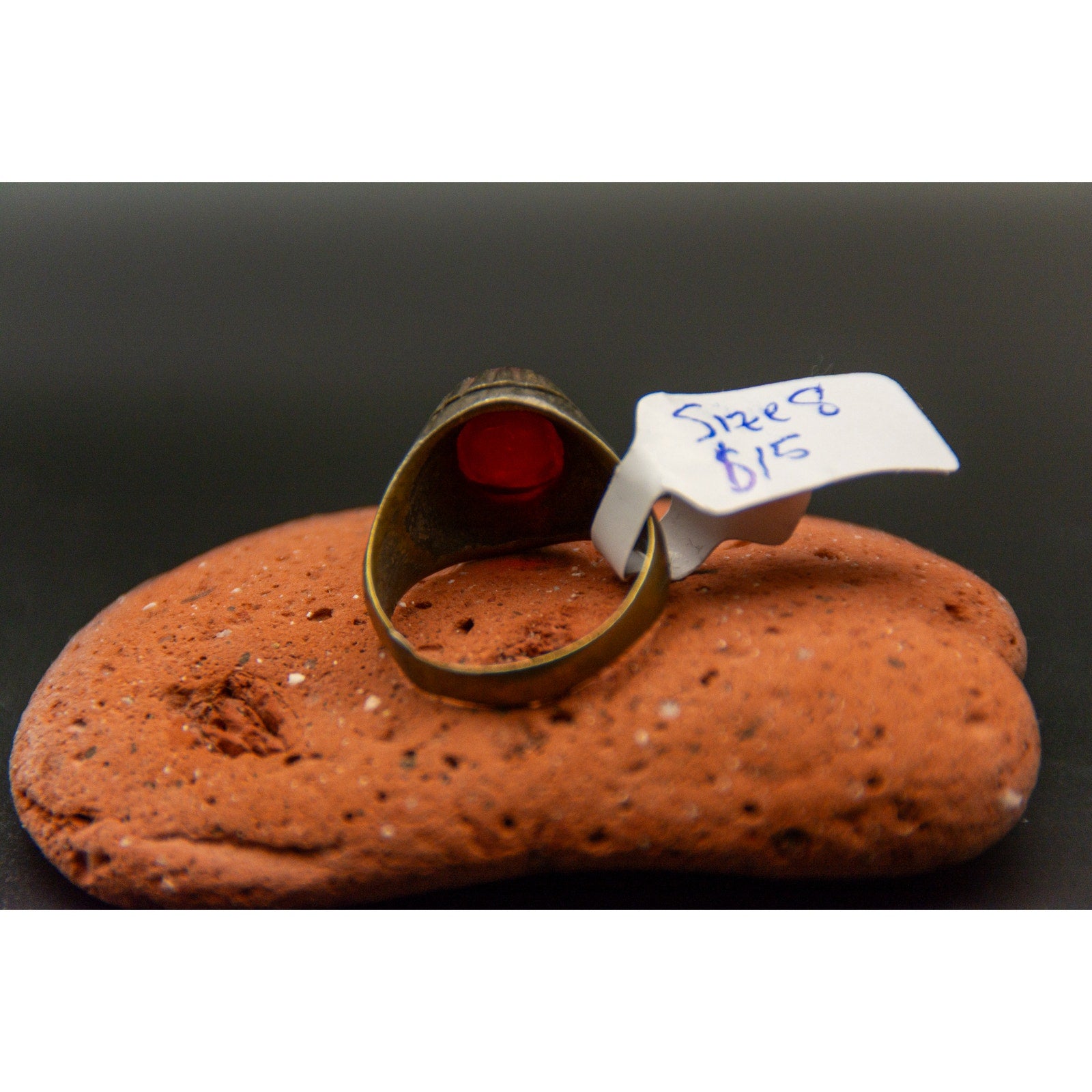 Kochi Afghan Tribal Ring - Bronze with Red Stone Size 8