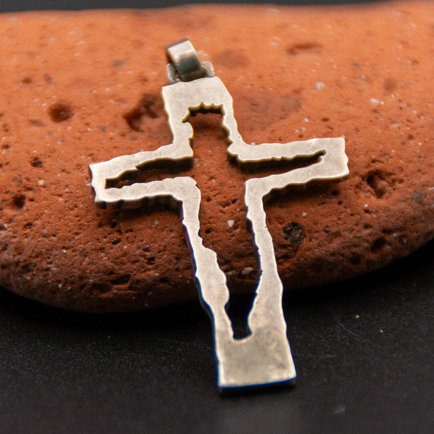 Vintage Cross Cut Out Jesus - Handmade 925 Sterling SIlver