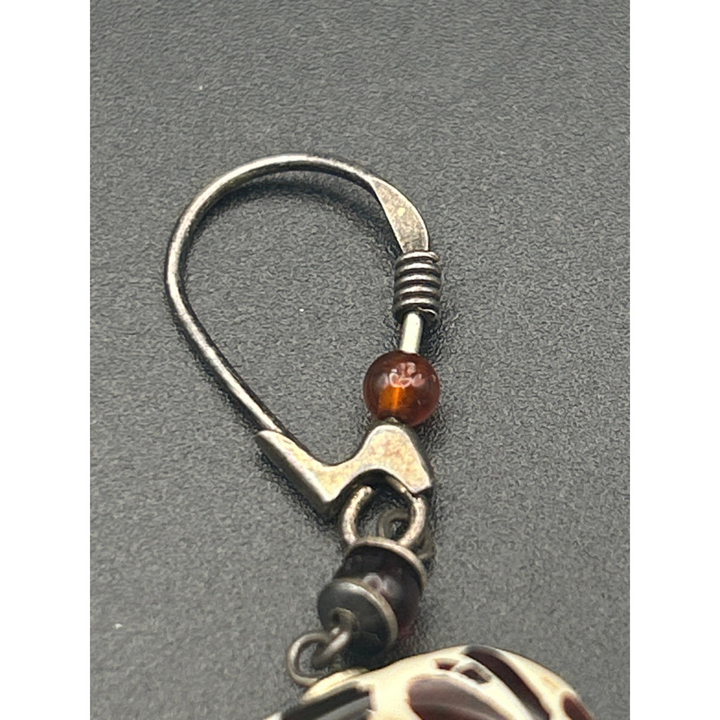 Vintage Modernist Resin Swirl Drop Dangle Earrings Amber Accent
