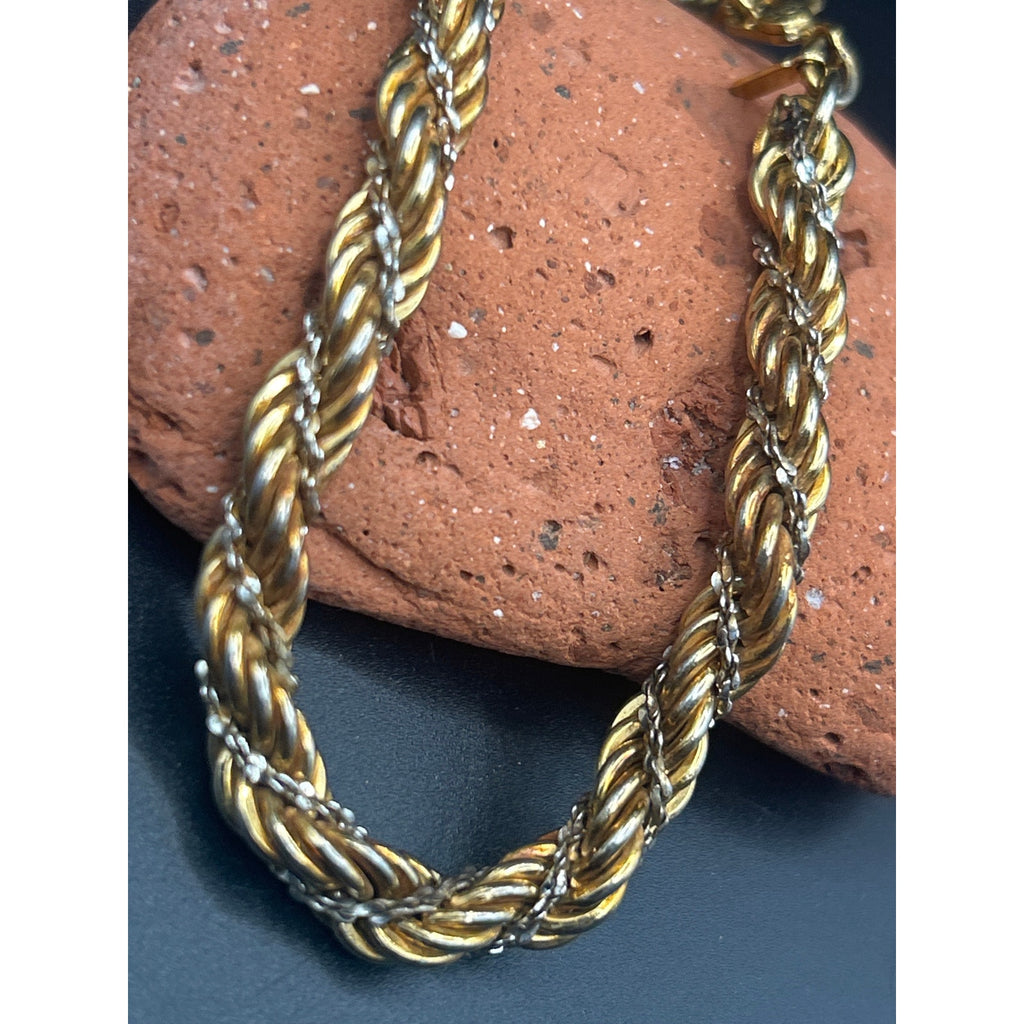 Vintage Monet Gold and Silver Tone Rope Bracelet Two Tone Twisted Chain 6.5"