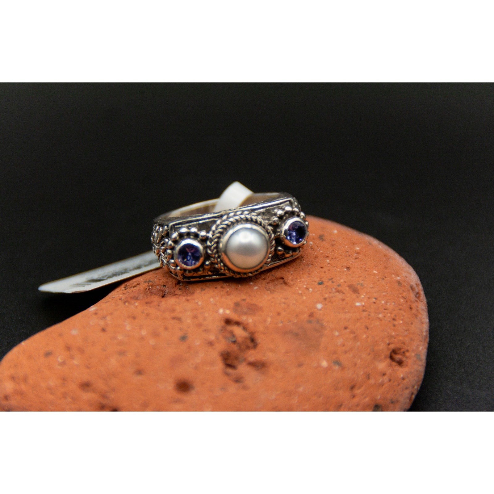 Sarda Bali Cultured Freshwater Pearl and Tanzanite 925 Ring - Size 9