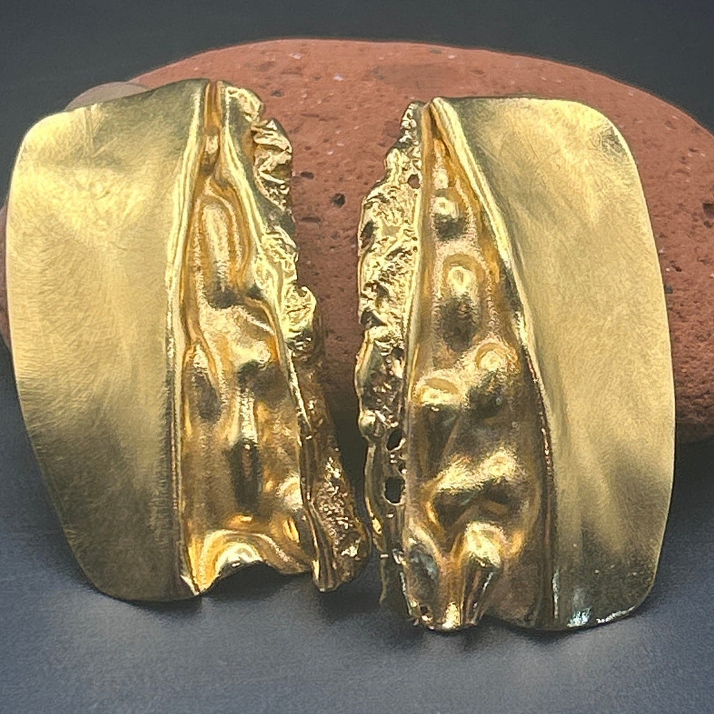 Vintage Brutalist Molten Gold Plated Stud Earrings SM Hallmark