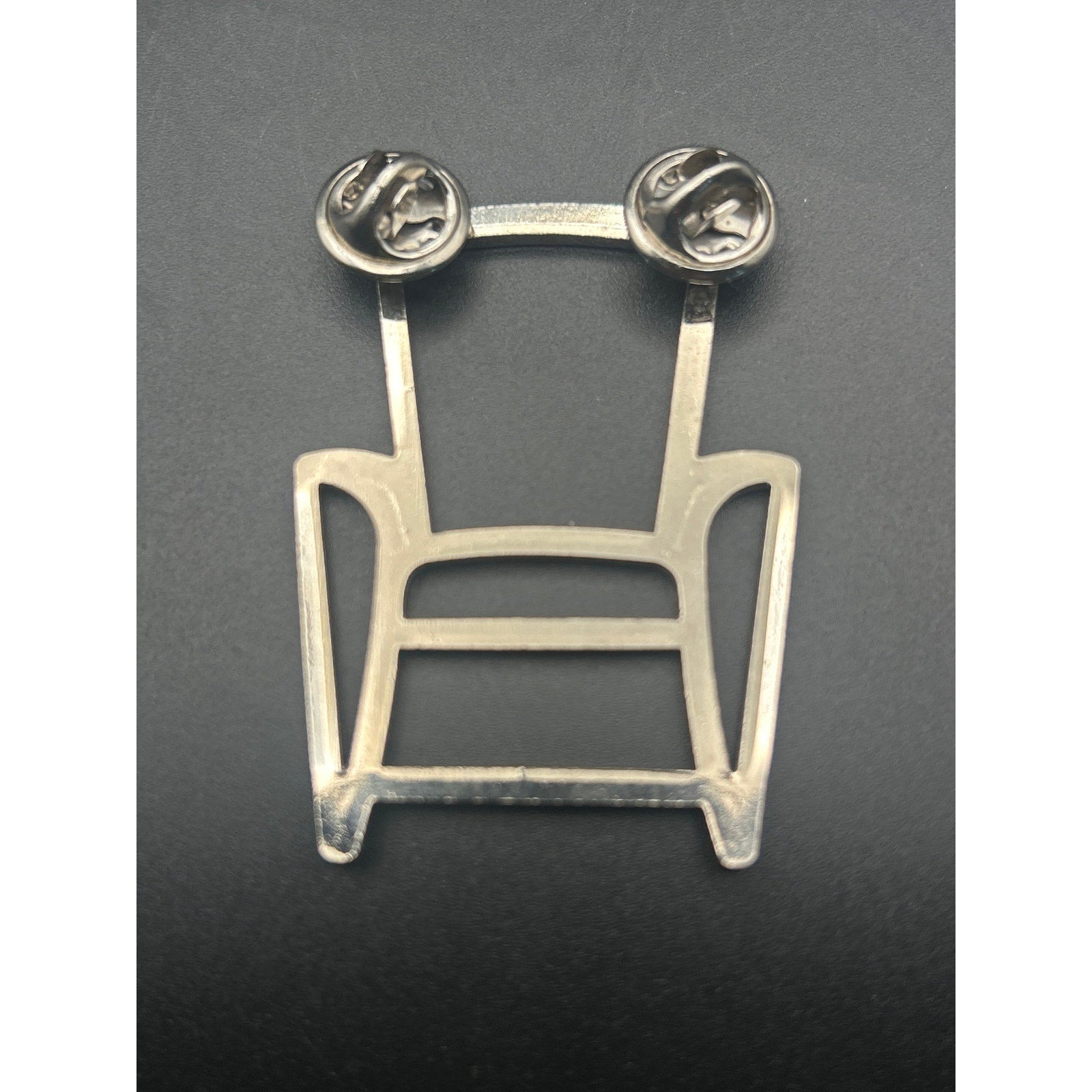 Vintage Silver Tone Minimalist Wire Frame Chair Brooch Pin - 2.5 Inch