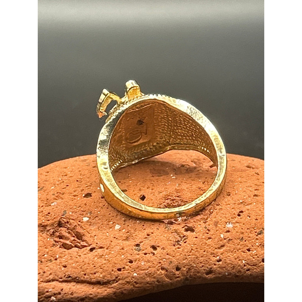 QMC Hallmarked Gold Plated Santa Muerte Statement Ring Size 11 Folk Art
