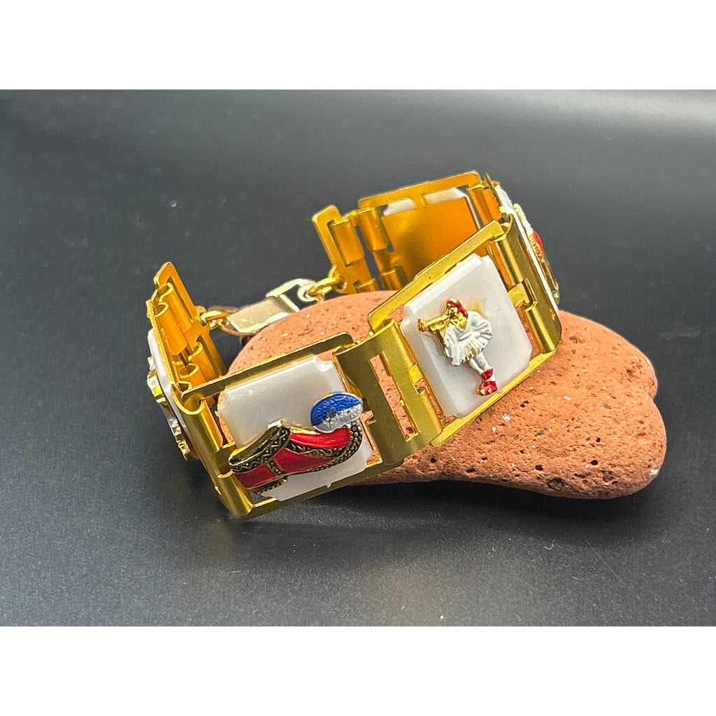 Vintage Enamel Belgium Tourist Bracelet Heraldic Crest Coat of Arms Links 7.25"