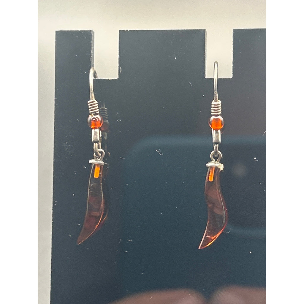 Vintage 925 Sterling Silver Squiggle Earrings | Amber Carnelian Teardrop