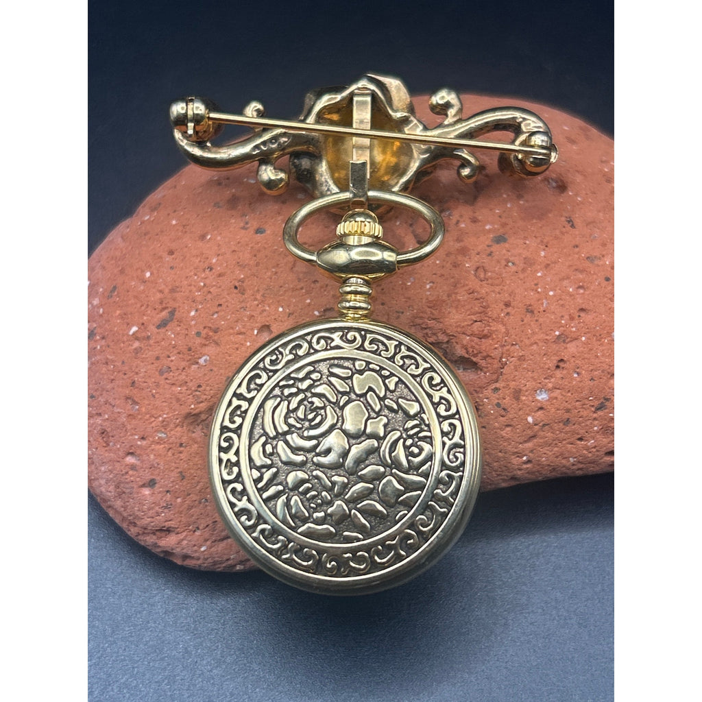 Vintage Y2K Avon Brooch Watch 2000 Rose Gold Tone Filigree Pin Fresh Battery