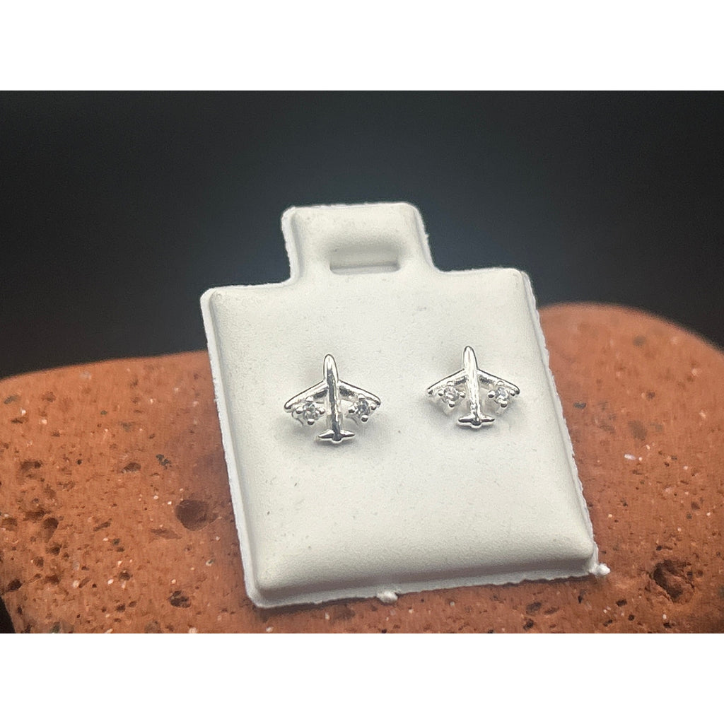 Vintage Modern Sterling Silver 925 Airplane Stud Earrings Pilot Flight Attendant
