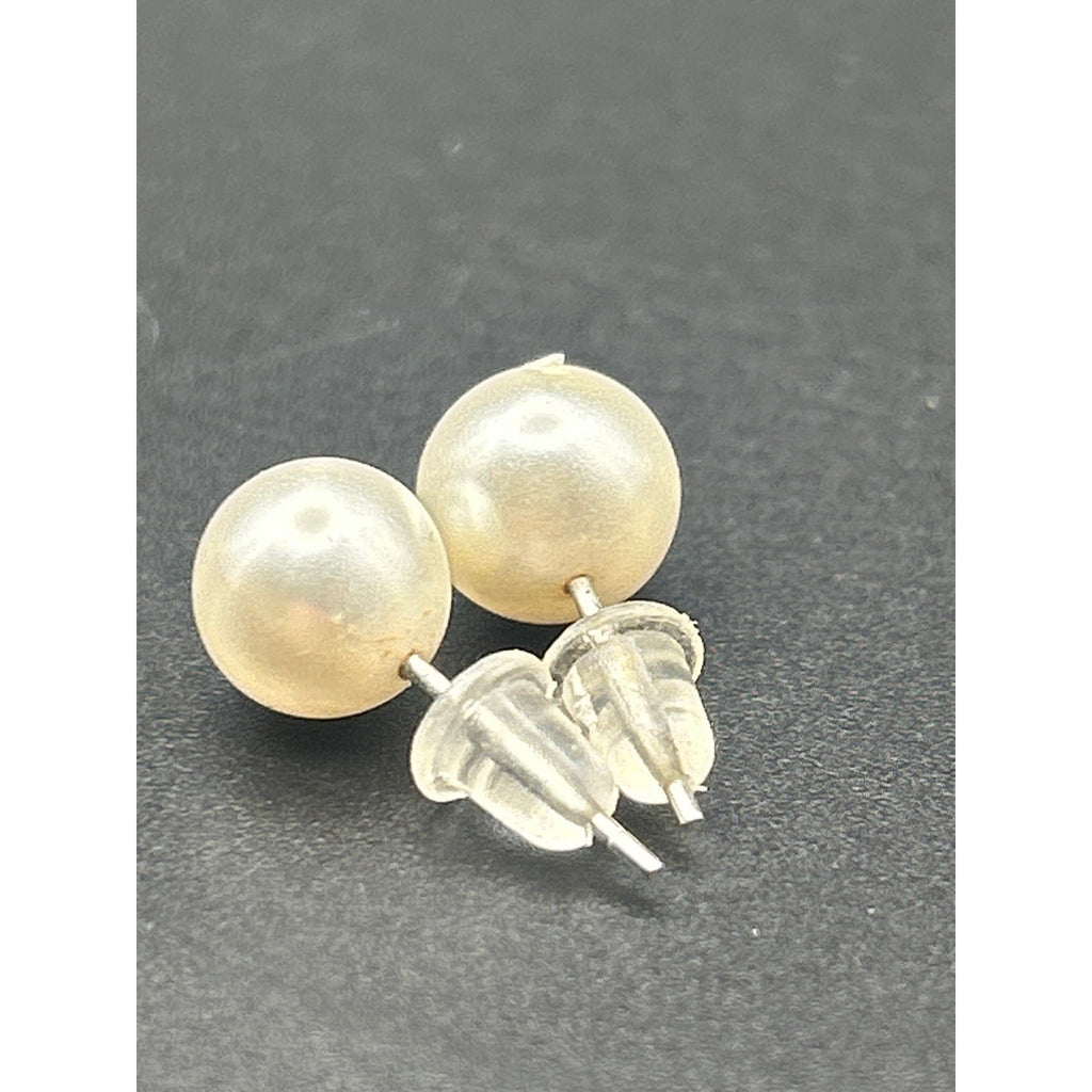 Vintage 6mm Faux Pearl Stud Earrings Silver Tone Posts Classic White