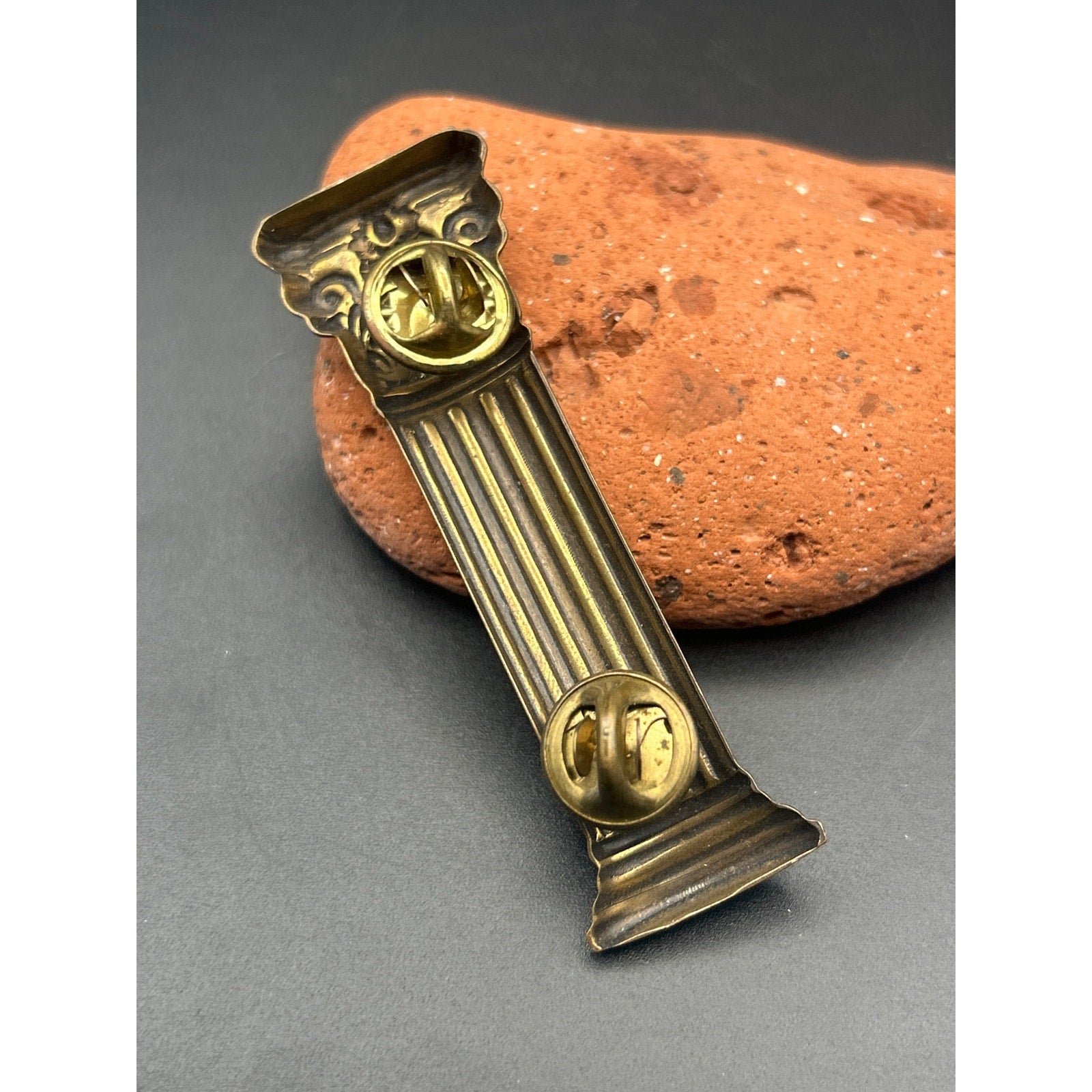 Vintage Mid Century Brass Roman Column Pin Brooch | Classical Greek Architecture