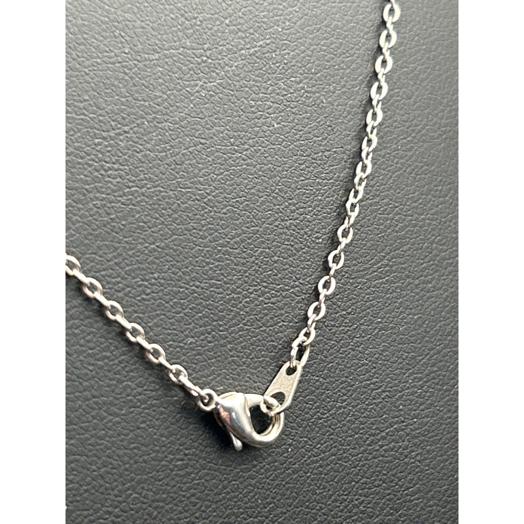 Silver Tone Faux Diamond CZ Double Round Drop Pendant Necklace