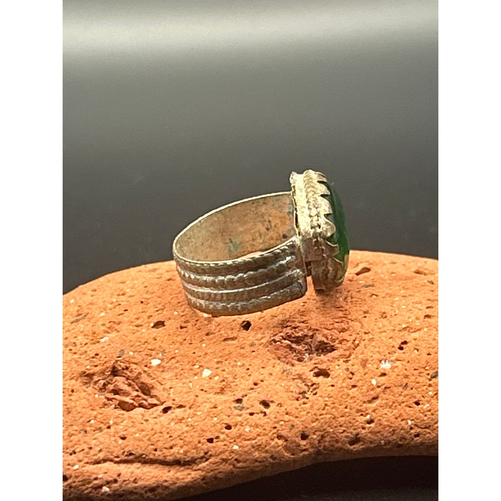 Vintage Afghan Kochi Tribal Ring Hand Poured Green Glass Size 5.5 Nomadic