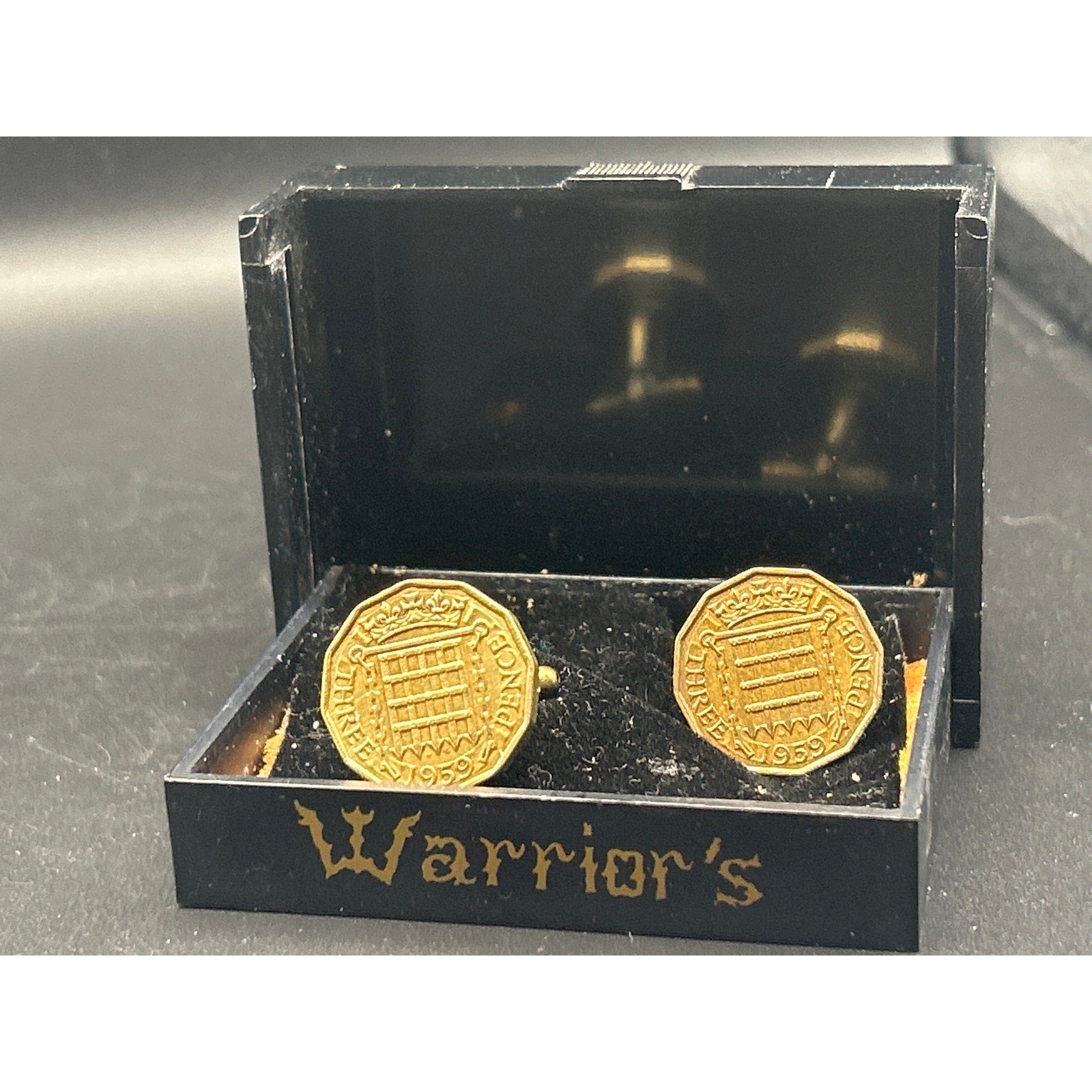 Vintage 1959 British Three Pence Coin Cufflinks | Gold Tone Boxed Warriors UK