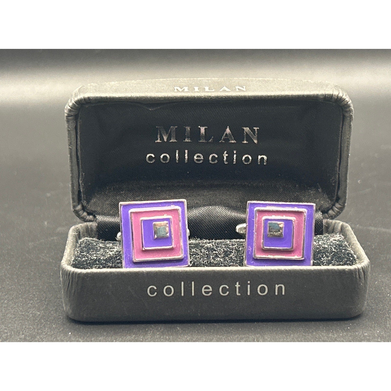 Vintage Milan Collection Cufflinks | Retro Purple Pink Nested Geometric Boxed