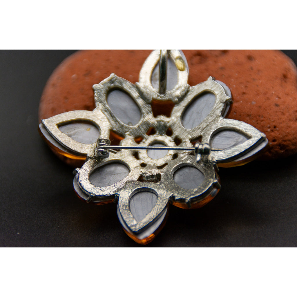 Beautiful Vintage Yellow and Blue Brooch and Pendant - 2" x 2"