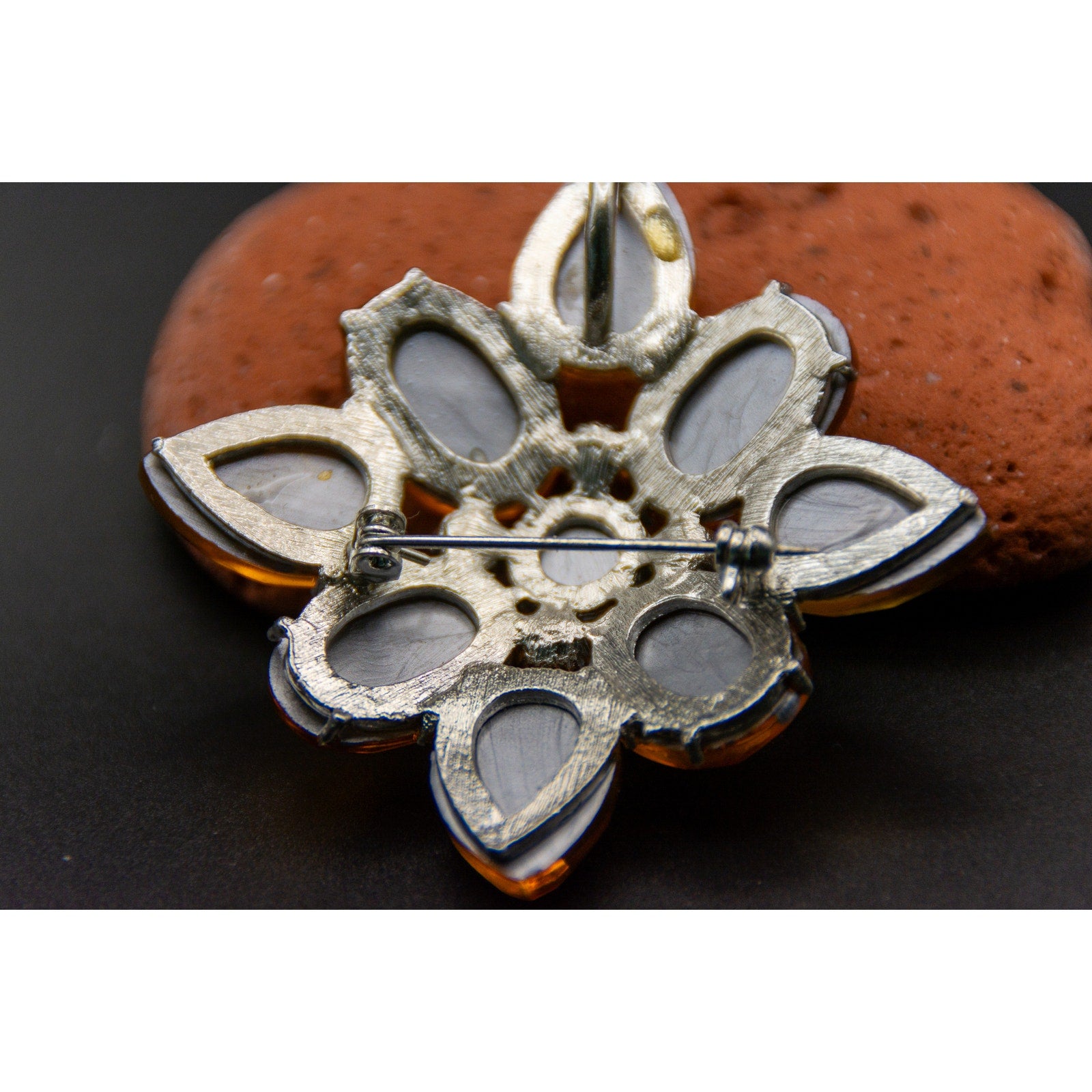 Beautiful Vintage Yellow and Blue Brooch and Pendant - 2" x 2"