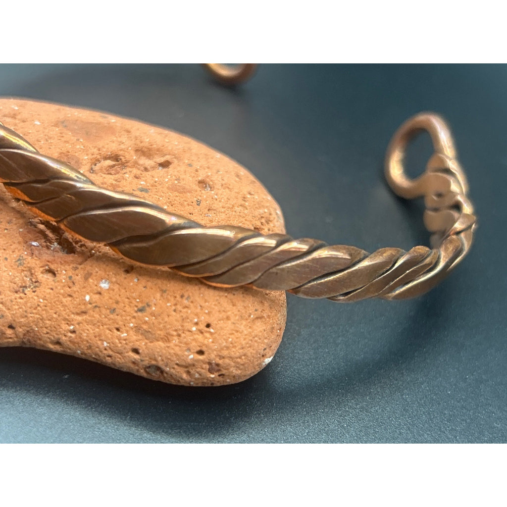 Handmade Copper Bicep Cuff - Twist With Light Flame Kissed Finish Upper Arm