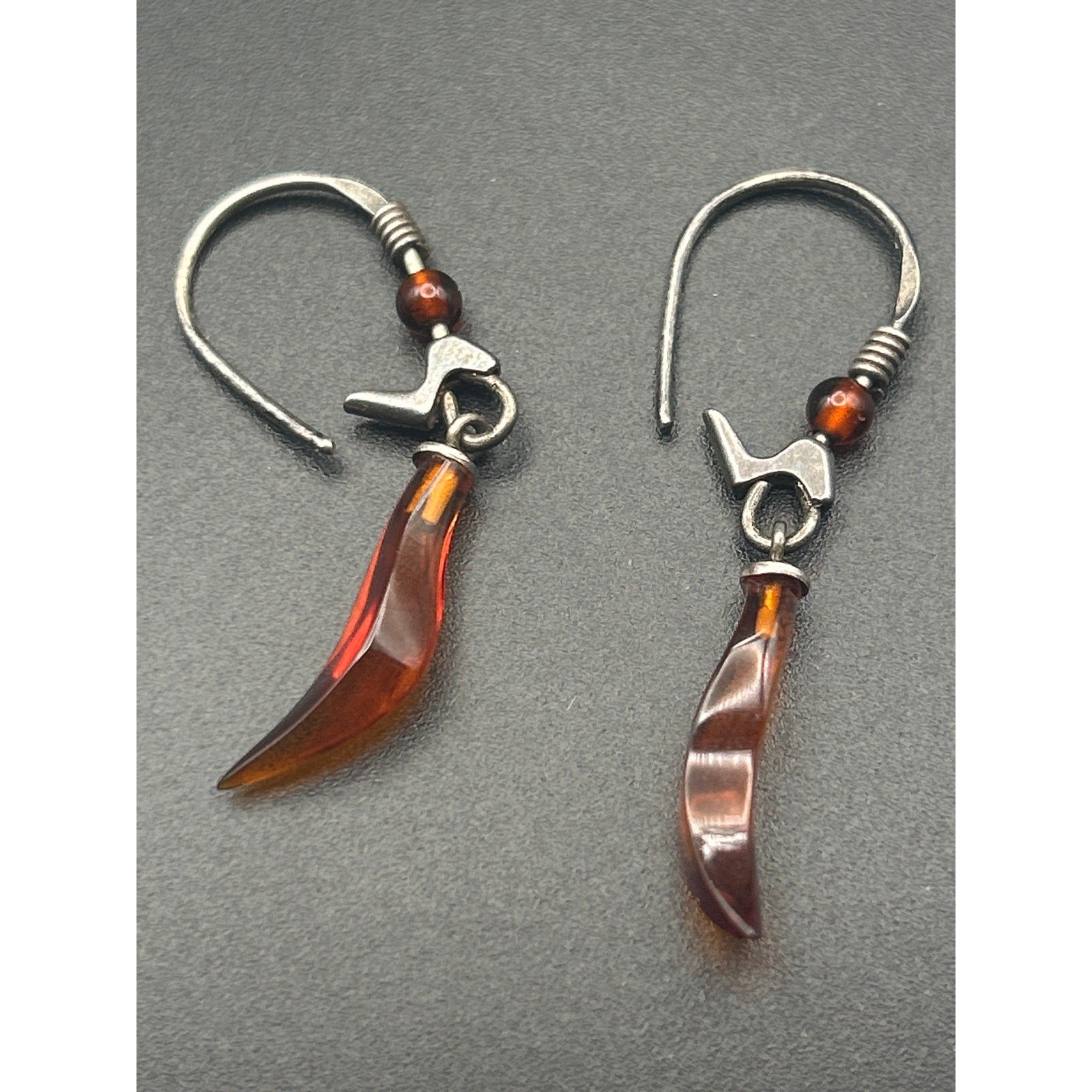 Vintage 925 Sterling Silver Squiggle Earrings | Amber Carnelian Teardrop