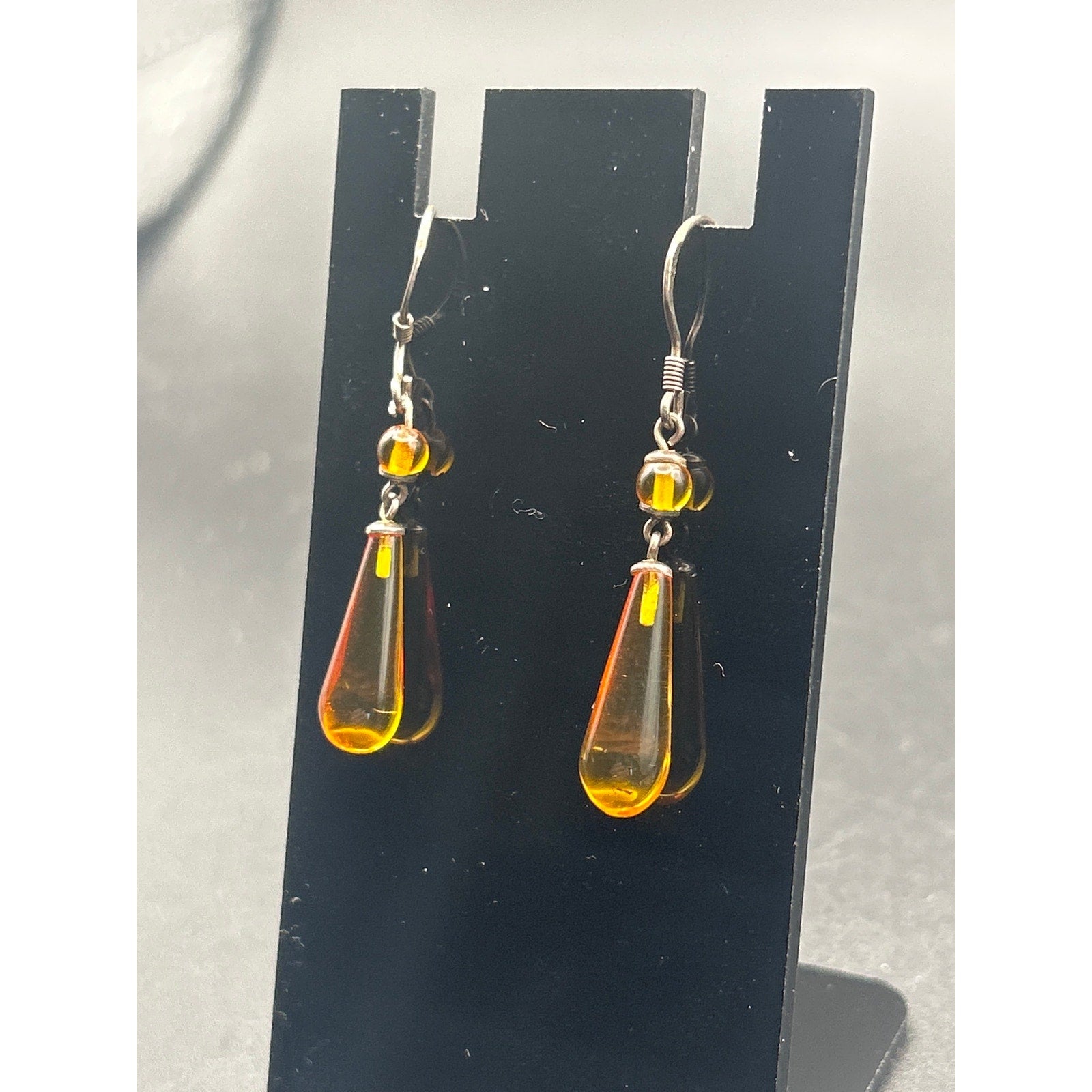 925 Sterling Silver Honey Amber Style Teardrop Drop Dangle Earrings