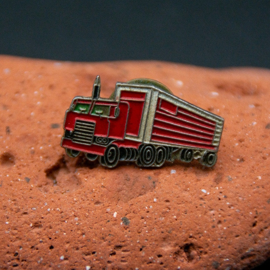 Vintage Red Semi Dump Truck Heavy Transport Enamel Lapel Pin