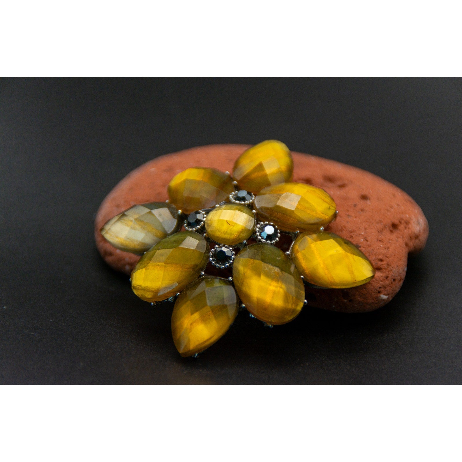 Beautiful Vintage Yellow and Blue Brooch and Pendant - 2" x 2"