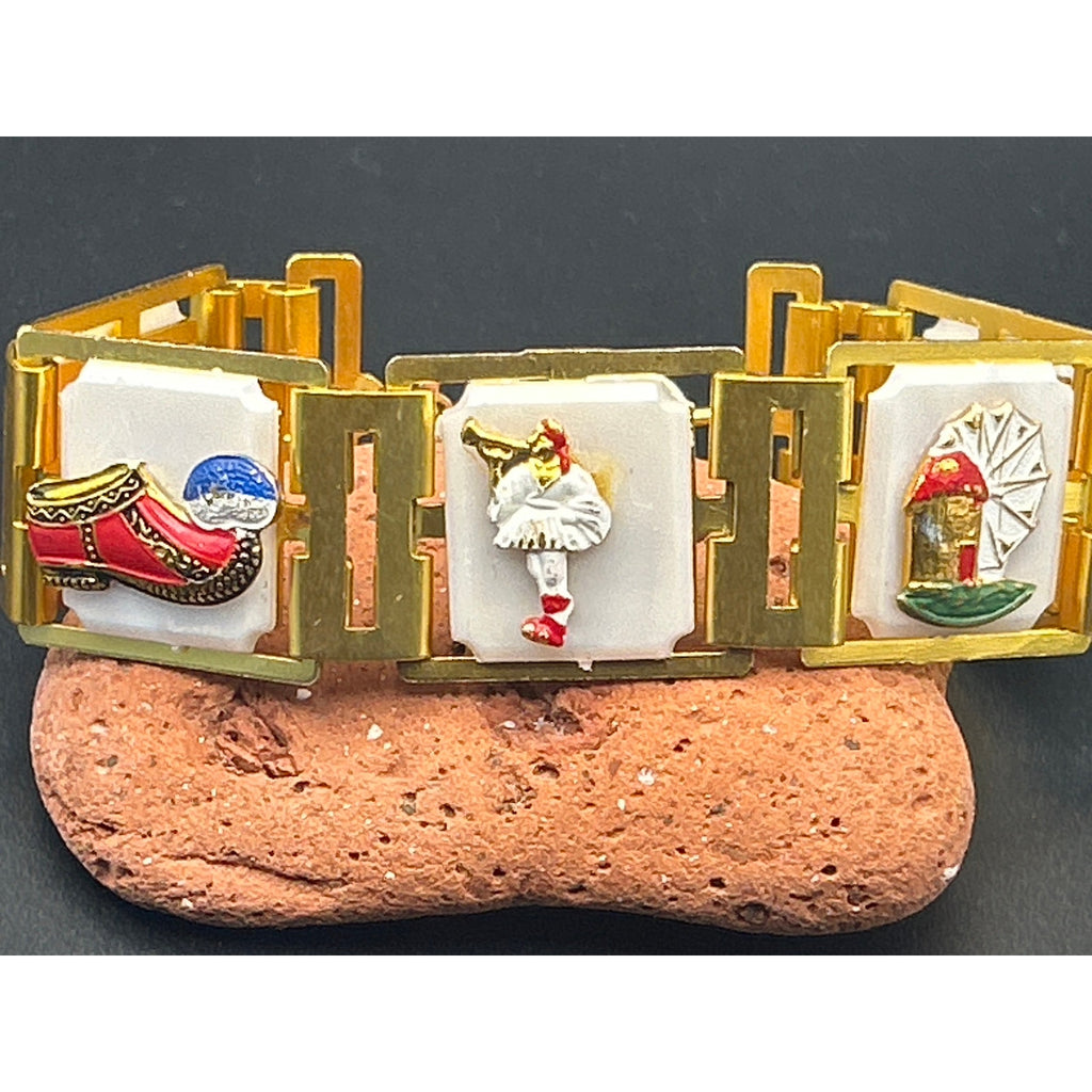 Vintage Enamel Belgium Tourist Bracelet Heraldic Crest Coat of Arms Links 7.25"
