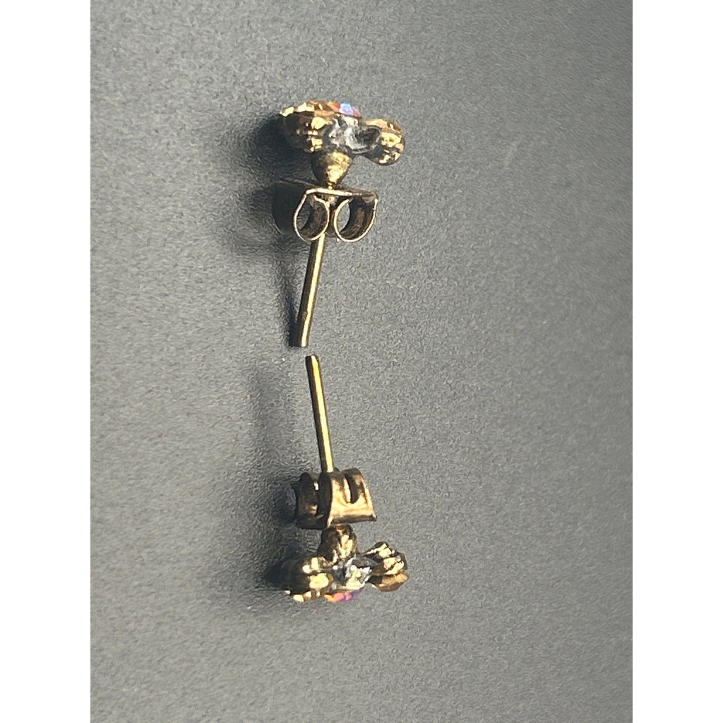 Vintage Gold Tone AB Crystal Cluster Spiral Earrings Iridescent Dangle Drop