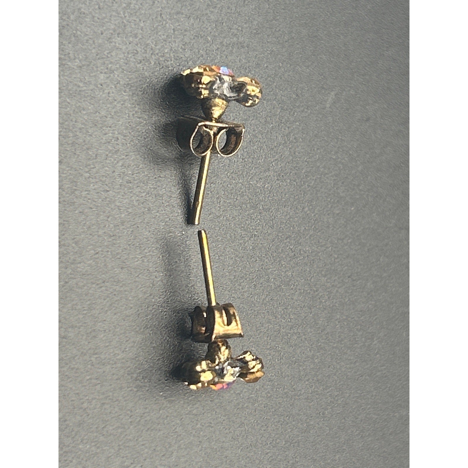 Vintage Gold Tone AB Crystal Cluster Spiral Earrings Iridescent Dangle Drop