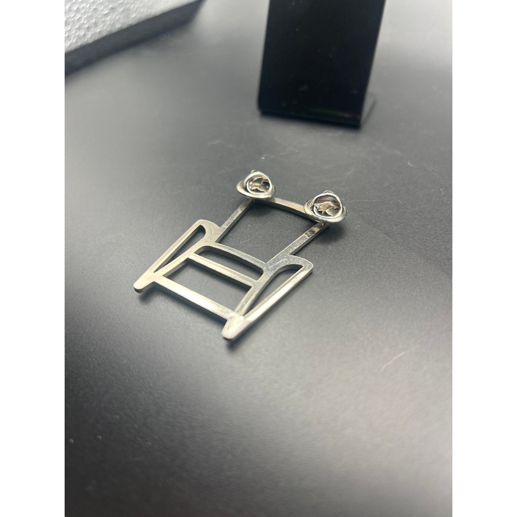 Vintage Silver Tone Minimalist Wire Frame Chair Brooch Pin - 2.5 Inch