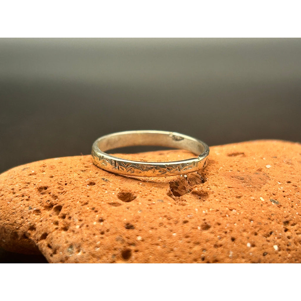 Handmade 2mm Sterling Silver 925 Abstract Textured Band Ring Size 8 Maine Made