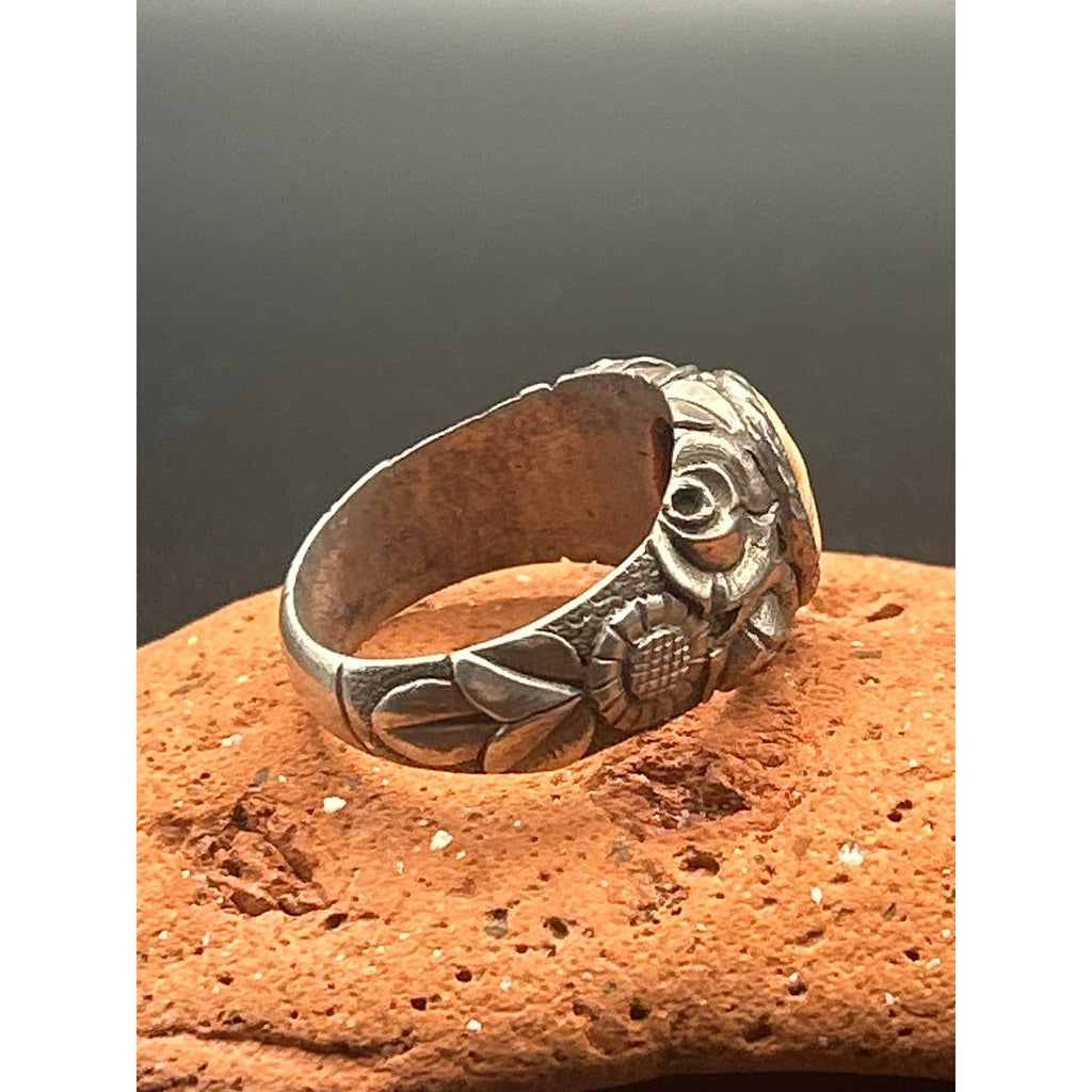 Antique 1920s Carved Shell Cameo Ring 900 Silver Greek Style Profile Size 10.5