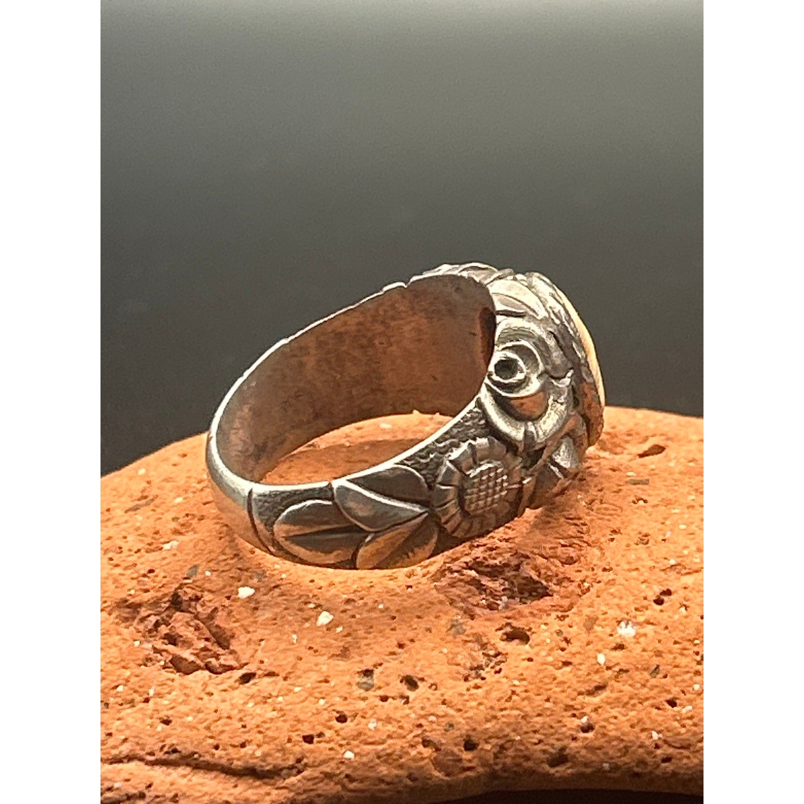 Antique 1920s Carved Shell Cameo Ring 900 Silver Greek Style Profile Size 10.5
