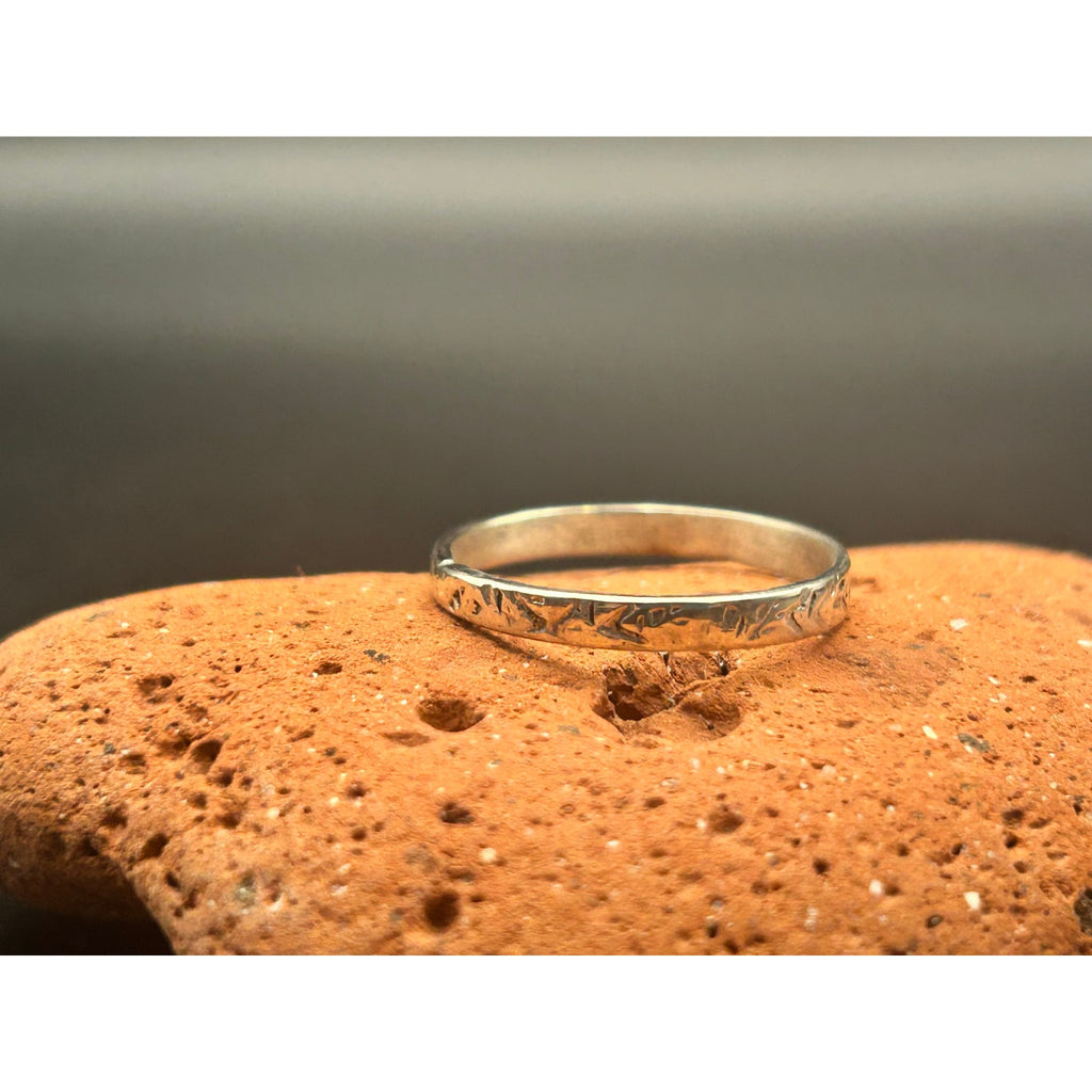 Handmade 2mm Sterling Silver 925 Abstract Textured Band Ring Size 8 Maine Made