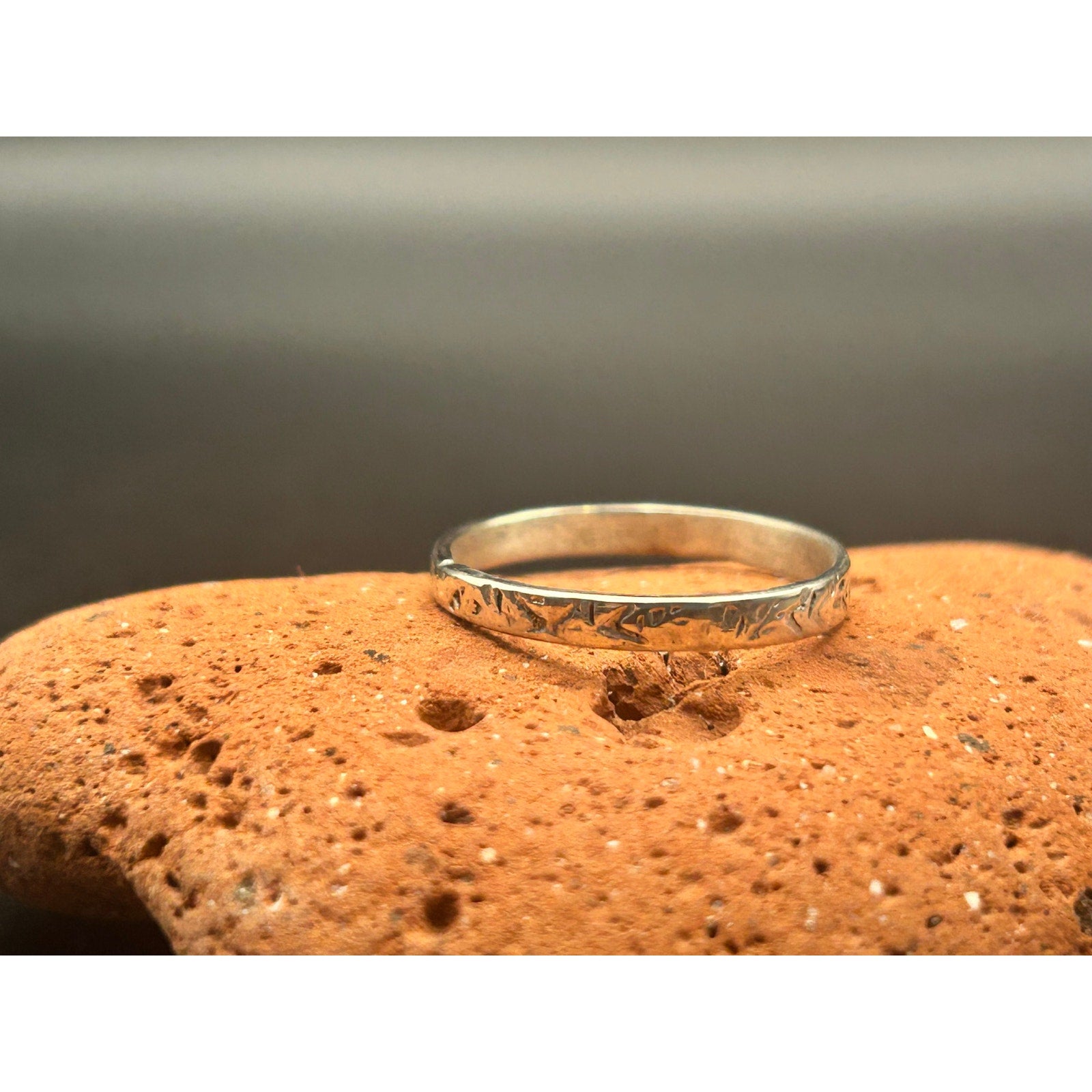 Handmade 2mm Sterling Silver 925 Abstract Textured Band Ring Size 8 Maine Made