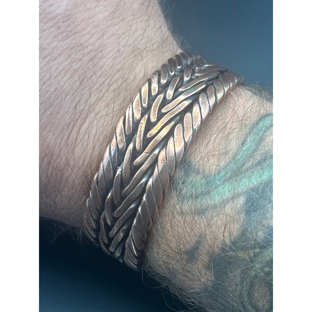 Handmade Triple Twist Copper Bracelet with Hammered Ends - 15mm Wide Heavy
