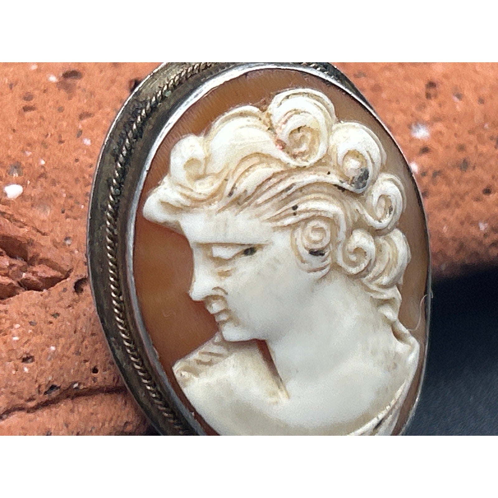 Antique Greek Style Shell Cameo Brooch and Pendant in 800 Silver - 1" x 0.75"