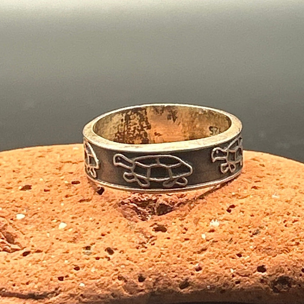 Vintage Taxco TS-90 Sterling Silver 925 Turtle Band Ring Size 9 Mexican Art