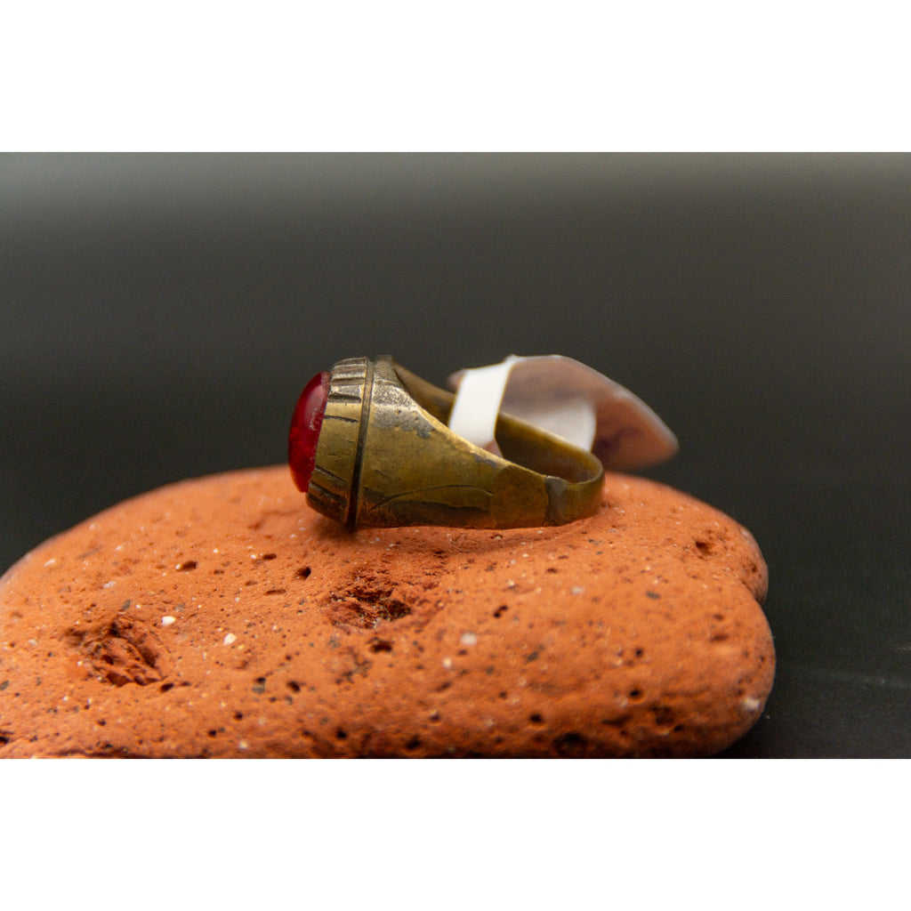 Kochi Afghan Tribal Ring - Bronze with Red Stone Size 8