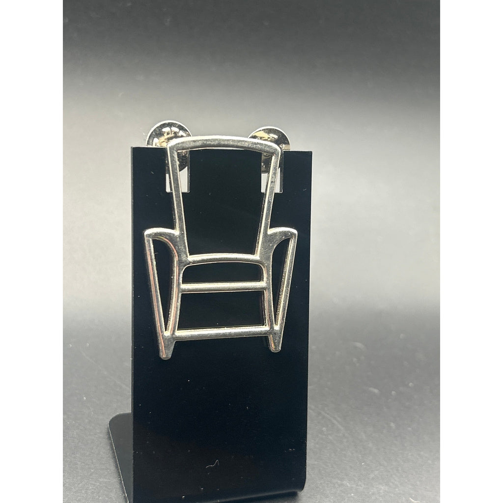 Vintage Silver Tone Minimalist Wire Frame Chair Brooch Pin - 2.5 Inch